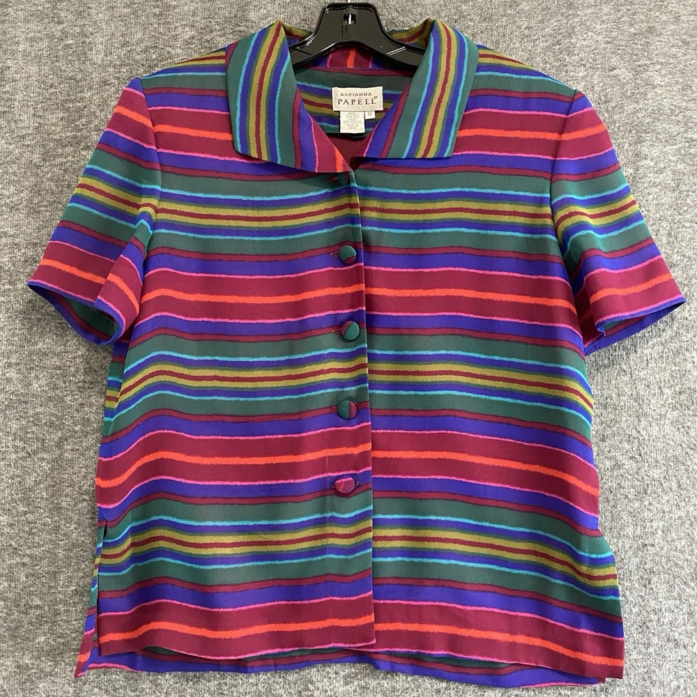 Vintage Adrianna Papell Silk Blazer Top Womens 12 Colorful Career Office Preppy
